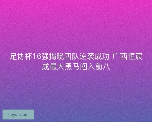 足协杯16强揭晓四队逆袭成功 广西恒宸成最大黑马闯入前八 足协杯16强揭晓四队逆袭成功 广西恒宸成最大黑马闯入前八