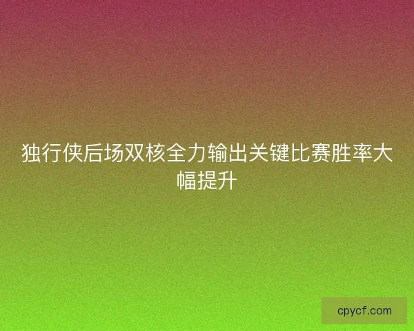独行侠后场双核全力输出关键比赛胜率大幅提升